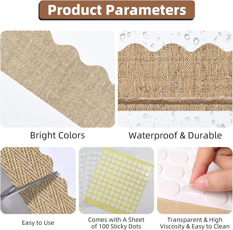 DASTTUIS 6 Rolls 196.8 Ft Burlap Bulletin Board Border Set - Retro Farmhouse Theme Trim - Perfect for Birthday, Classroom, Office & Back to School Decorations - Teacher Decor, Wall & Supplies - Image 5